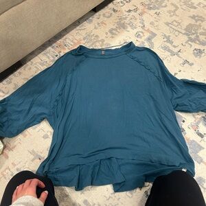 Free People Blue Relaxed Mock Neck 3/4 Sleeve T-Shirt